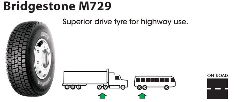 لاستیک کامیون بریجستون مدل M729 (گل عقب) سایز 315/70R22.5